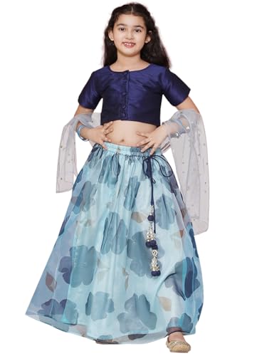 AJ DEZINES Kids Indian Ethnic Wear Silk Blend Organza Floral Printed Lehenga Choli for Girls