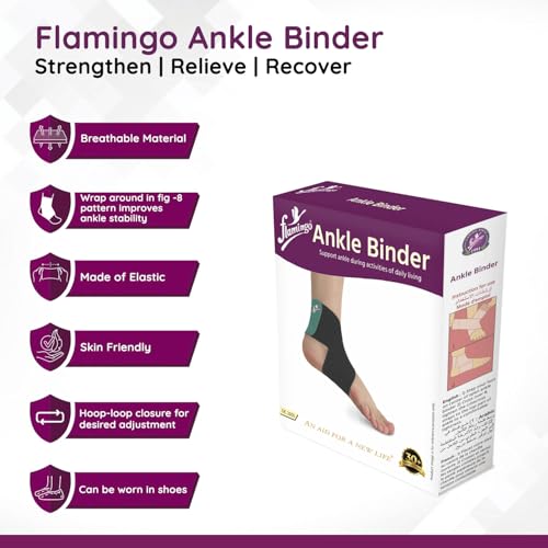 Image of Flamingo Ankle Binder for Injuries, Ankle Protection Guard for Pain Relief and Recovery | Ankle Band for Men & Women | Size - Medium | Pack of 1 | Black