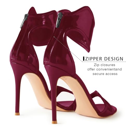Image of Women's Ankle Strap Open Toe Stiletto High Heels Sandals | Mirror Patent Leather with Back Zipper for Evening Party,Gala,Prom,Weddings,Night Out Dressy Heels
