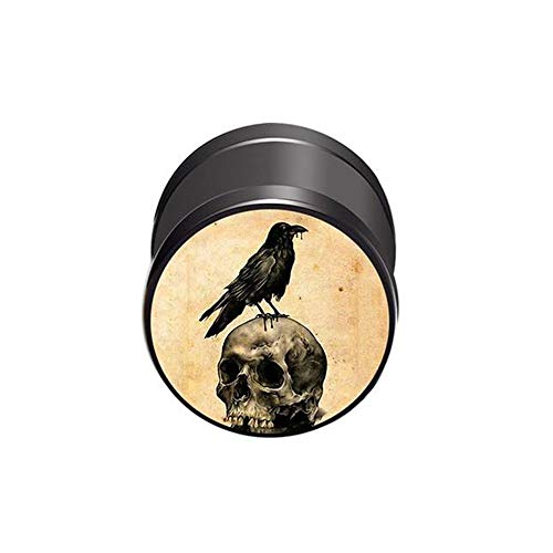 BlackAmazement Faux plug d'oreille en acier inoxydable 316L - Motif corbeau avec tête de mort - 10 mm - Marron noir - Biker gothique - Homme et femme Cover