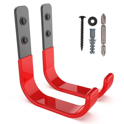 SunVFaFa Robuste Garagenhaken, schwerlast Wandhaken, J Garage Haken zum Aufhängen, Stahl-Wandhalterung Werkstatt Organizer für Aufbewahrung, Leiter, Werkzeuge, Gartengeräte (2 Stück,10cm, 22kg)