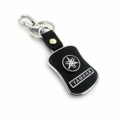 Image of Asier Key Chain for Yamaha Car Bike Black Leather Keychain Key Ring with Hook (Yamaha)