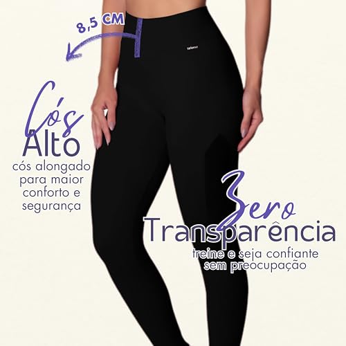 SELENE Legging Academia Sem Costura Zero Transparência Microfuros Fitness, Preto, GG