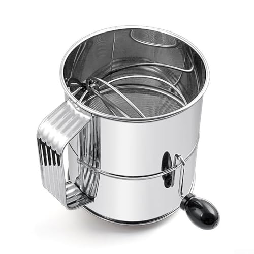 Colador de harina de acero inoxidable fácil de usar con manivela giratoria para hornear