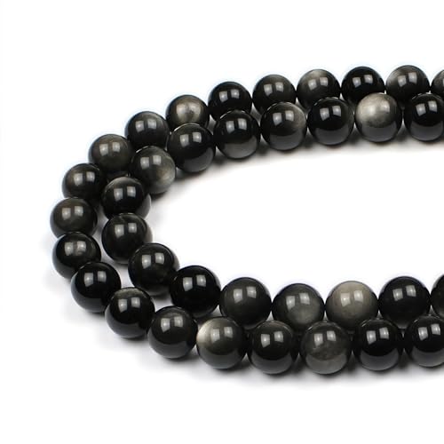 MJDCB 4mm 85 piezas Cuentas de Piedra Obsidiana Plata Redondas Sueltas Piedras Semipreciosas Naturales para Hacer Joyas Pulseras Collares