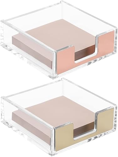 Fulvari Juego de 2 soportes para bloc de notas acrílico transparente, soporte cuadrado para notas adhesivas de 3 x 3 pulgadas, organizador de