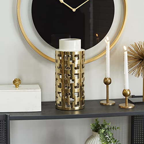 Vase en grès doré déco salon chic de 35 cm de hauteur - 3