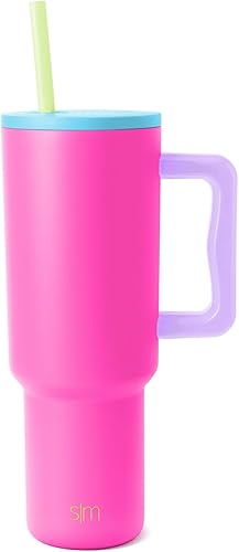 Simple Modern 40 oz Trek Tumbler with Handle and Straw Lid | Cup Holder Friendly Insulated Stainless Steel Travel Mug | 80s Mix Multicolor: mezcla