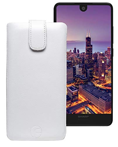 Adatto per Sharp Aquos C10. Favory - Custodia originale per Sharp Aquos C10, in pelle, con linguetta di estrazione