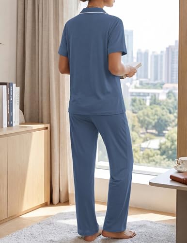 Image of Womens Pajamas Sets 2 Piece Button Up Pj Sets Short Sleeve with Long Pant