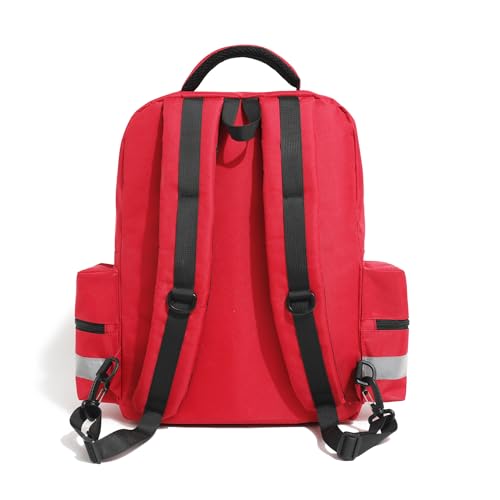 Image of Empty Red First Aid Backpacks Emergency Medical Bag Case Trauma Multi-Pocket Traveling Field Trips Camping Essentials Organizer EMS EMT