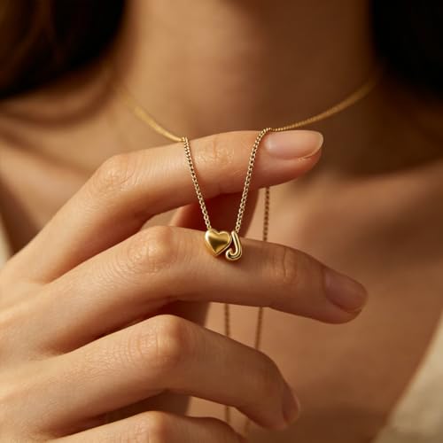 Heart Initial Necklace for Women - 14K Gold Plated Letter A-Z Pendant Necklace Dainty Heart Necklaces Tiny Initial Necklaces Birthday Gifts for Women Jewelry(Heart J Gold) by Generic - Used condition - Image 2
