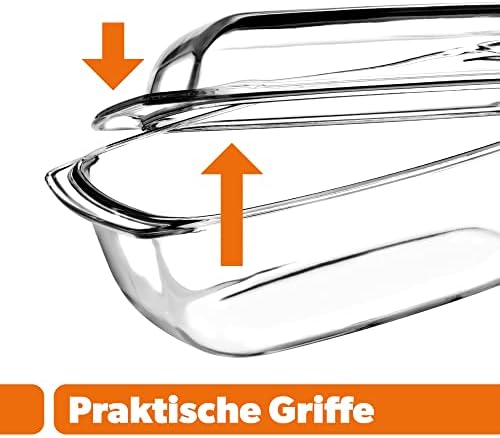 KADAX Casserole Dish with Lid and Handles, 5.1 L, Rectangular Glass Roasting Dish Made of Heat-Resistant Glass, Glass Casserole Dish, Oven Dish for Meat, Lasagne, Oven