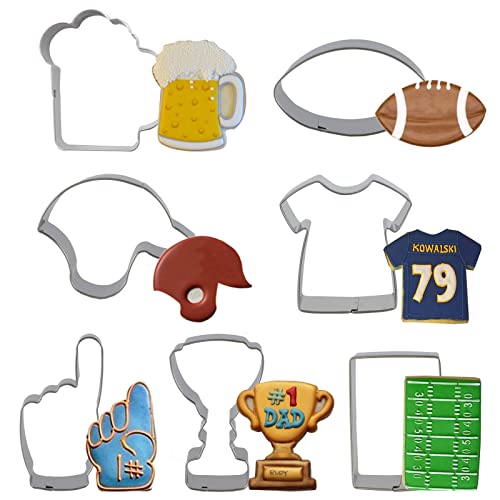 Football Cookie Cutter Set Stainless Steel With Jersey, Helmet, Football, Fan Hand, Trophy Cup, International Sport Themed Dough Fondant Biscuits Molds #TOP12
