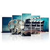SkenoArt Movie Leinwand Wand Kunst für Wohnzimmer Retro Film Rollen Bild Gemälde Schwarz Film Kreidetafel Artwork 5 Panel Modern Home Theater Media Room Decor Fertig zum Aufhängen Poster und Drucke