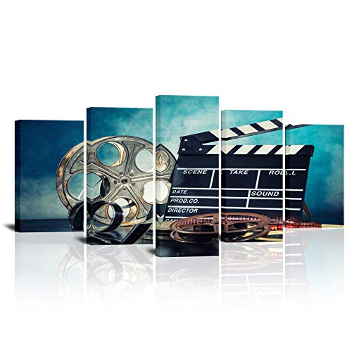 Skenoart Movie Canvas Wall Art For Living Room Retro Film Reels Picture Paintings Black Film Chalkboard Artwork 5 Panel Modern Home Theater Media Room Decor Ready To Hang Posters And Prints #TOP25