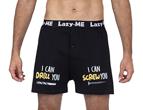 Lazy Me Men's Funny Novelty Boxer Shorts Humorous Underwear, Gag Gifts for Him, Black - Handy, Size Large2
