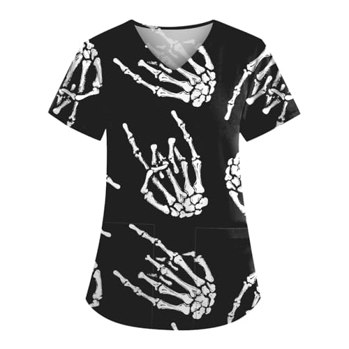 AFANYUH Women’s V-neck Scrub Tops With Butterfly Print Comfortable Uniforms & Scrubs For Healthcare Professionals Black 3xl