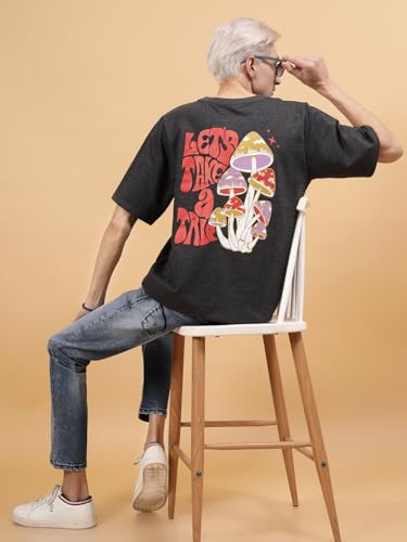 Image of Rigo Back Printed Half Sleeves Round Neck Oversized T-Shirt for Men | Drop Shoulder T-Shirt for Men | Loose Baggy Fit T-Shirt for Men