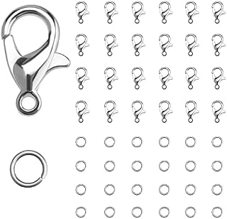 KINBOM 50pcs Silver Lobster Clasp and 120pcs Open Jump Ring, Jewelry Bracelet Connectors Necklace Clasp Bracelet Clasp Jump Rings for Jewelry Making ( Clasp: 12x6mm + Ring: 0.7x5mm)