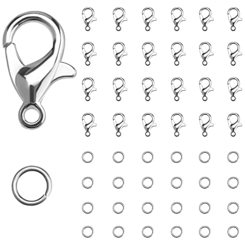 KINBOM 50pcs Silver Lobster Clasp and 120pcs Open Jump Ring, Jewelry Bracelet Connectors Necklace Clasp Bracelet Clasp Jump Rings for Jewelry Making (Clasp: 12x6mm + Ring: 0.7x5mm) Cover