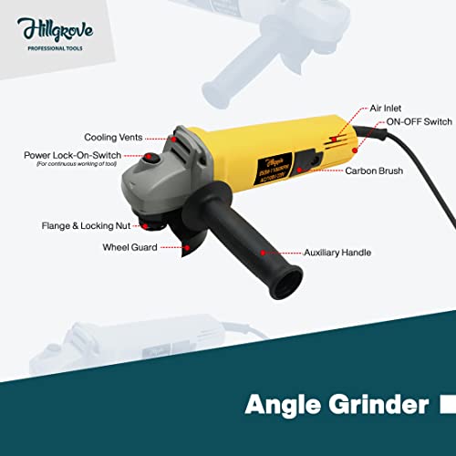 Image of Hillgrove HGCM19M1 Angle Grinder With Gloves And 5Pcs(1Pcs Each) Metal Cutting Wheel, Grinding, Tile Cutting, Wood Cutting, Flap Disk (100 mm Wheel Diameter)