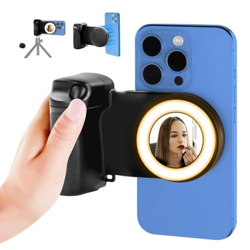 HAFOKO Magnético Smartphone CapGrip Cámara Teléfono Celular Selfie Grip Mango Foto Teléfono Obturador con Bluetooth Control Remoto Inalámbrico Compatible para iPhone Teléfonos Grabación de Video