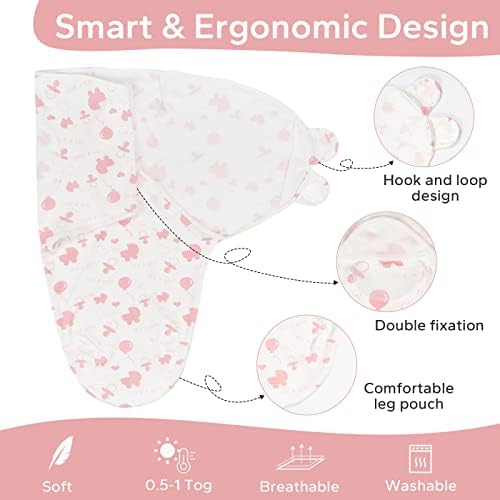 FUNUPUP Baby Swaddle 0-3 Months 100% Cotton Baby Swaddle Wrap Newborn 1.0Tog Baby Swaddle Blanket for Boys Girls, Pack of 3 (Pink)