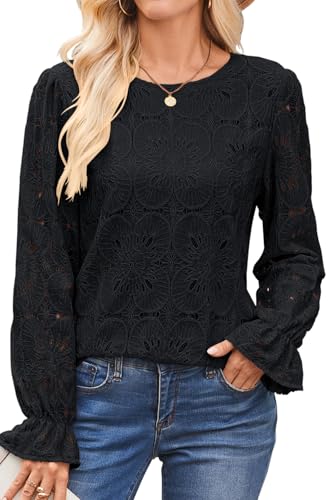 Halife Womens Eyelet Tops and Blouses Long Sleeve...