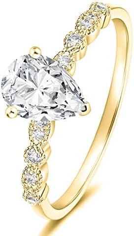 Mameloly 1.5CT Teardrop Engagement Rings for Women Gold Marquise Pear Shaped Cubic Zirconia Promise Rings for Her Size 7