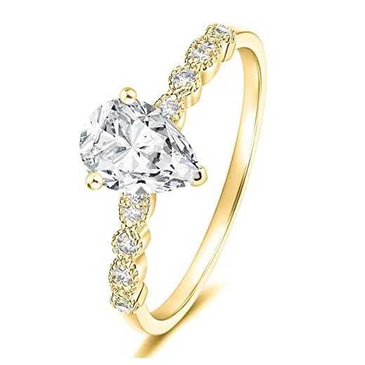Mameloly 1.5CT Teardrop Engagement Rings for Women Gold Marquise Pear Shaped Cubic Zirconia Promise Rings for Her Size 7