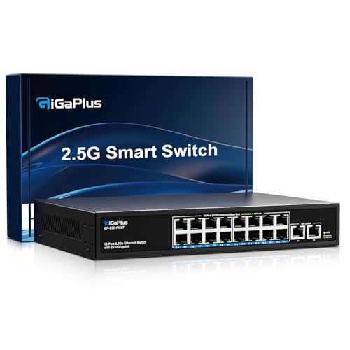 Image of 18 Ports 10Gb Unmanaged Ethernet Switch with 16*2.5G Base-T Ports, 2*10G RJ45 Ports. 120Gbps Switching Capacity, GiGaPlus 10Gbps Network Switch for 2.5G /10Gbps NAS /PC, WiFi6 Router, Wireless AP