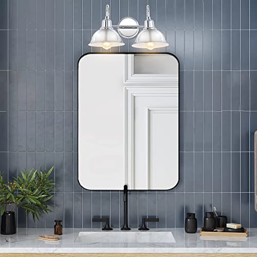 Image of JONATHAN Y 18 inch Chrome Farmhouse Industrial 1-Light LED Vanity Wall Sconce for Bathroom Mirror Kitchen, Metal Shade, Dimmable Vintage Lighting, LED Bulb Included (JYL7482A)