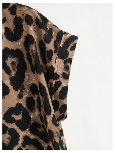 MakeMeChic Women's Leopard Print Blouse Tie Front Crew Neck Cap Sleeve Tie Front Summer Casual Top4