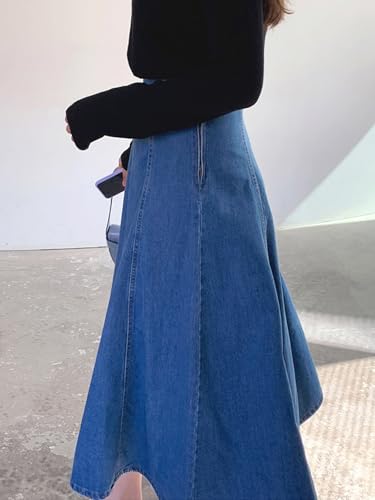 Womens Long Denim High Waist Floor Length Flared Skirt Blue Jean Skirts for Women Midi Skirt4