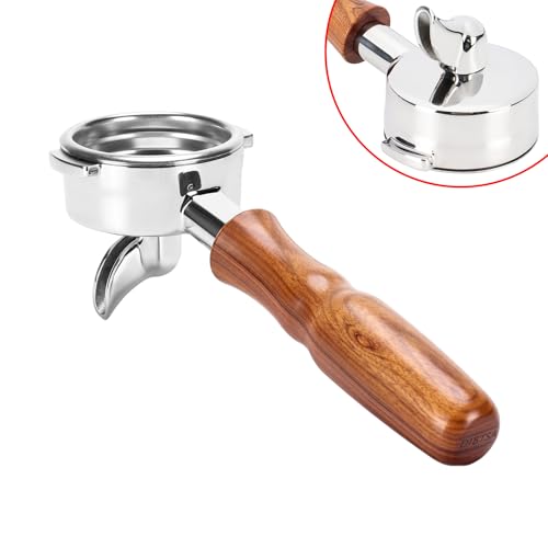 DIBTSA 58mm Espresso Portafilter Compatible with La Marzocco,Single Spout 2 Ears, 304 Stainless Steel Head and Filter Basket and Wood Handle,Espresso Machine Parts