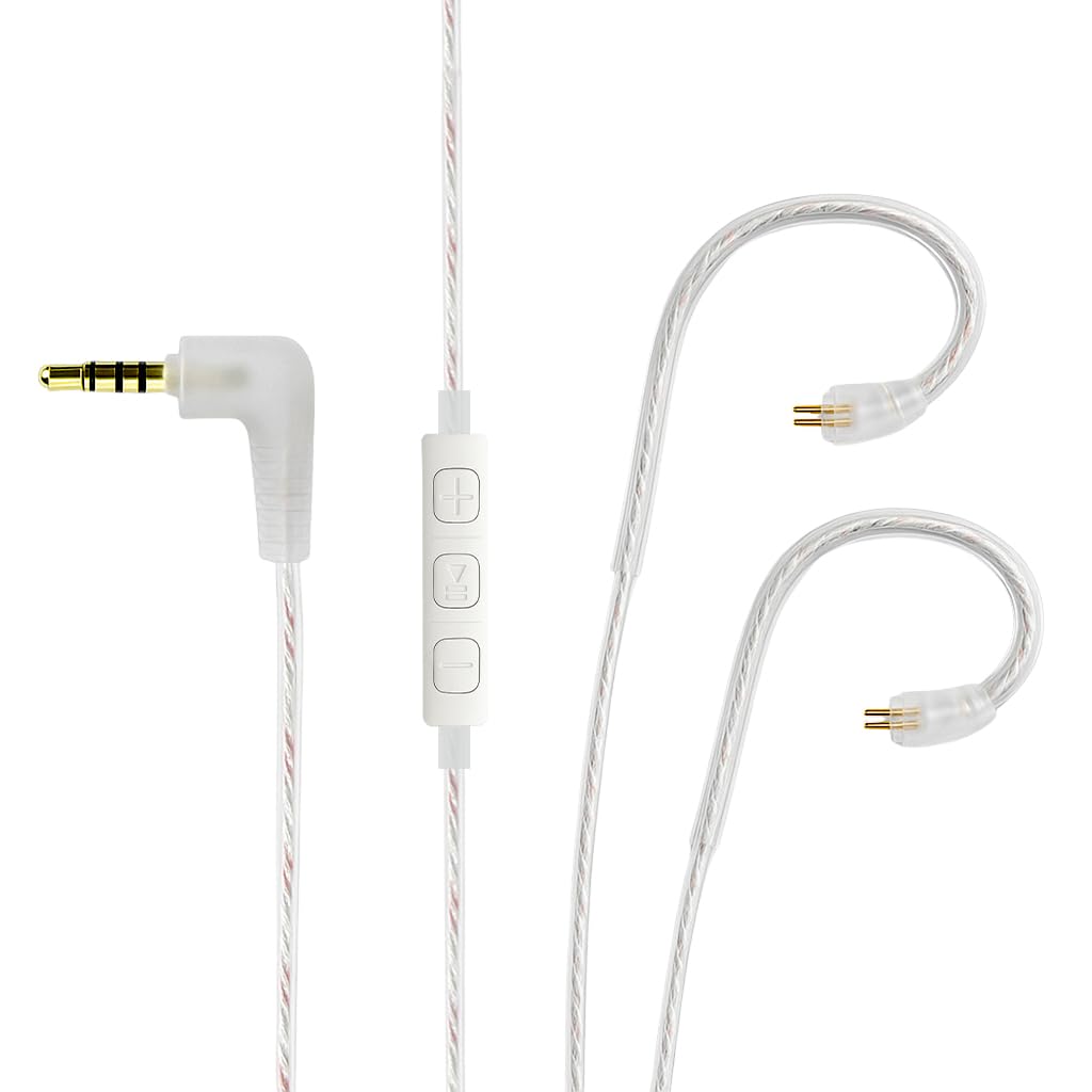 AUDIOCULAR RC2 Replacement Cable for IEMs, 0.78mm 2-Pin Silver-Plated Replacement Cable with HD Mic & 3-Button Control, 3.5mm Gold-Plated Jack Compatible with Blon, Tanchjim, 7HZ IEMs & More (Silver)
