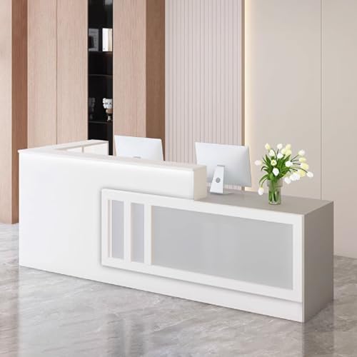 Moderno escritorio de recepción LED blanco y gris claro de piel para vestíbulos y salones Beau, mostrador de bienvenida con iluminador