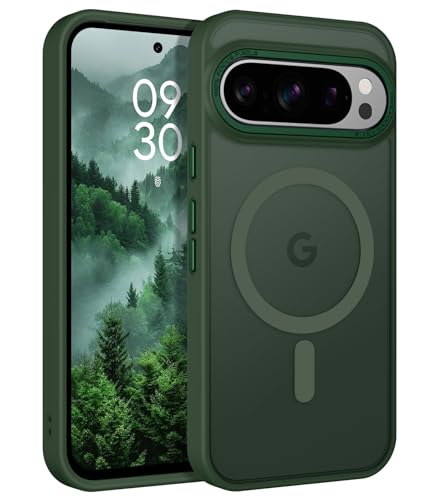 YINLAI Hülle für Google Pixel 9 Pro Kompatibel mit MagSafe Handyhülle Magnetisch Cover Case Translucent Matt Stoßfest Militärschutz Schutzhülle für Google Pixel 9 6.3 Grün