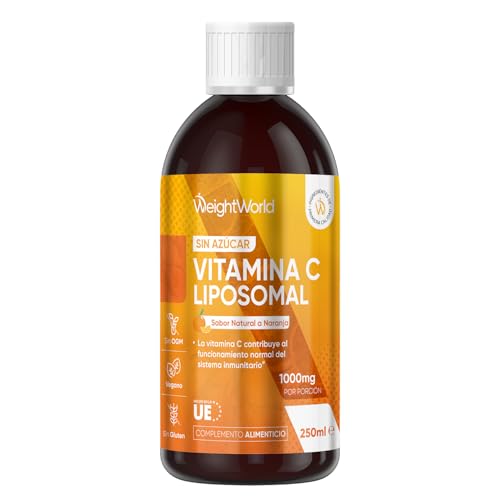 Vitamina C Liposomal 1000mg Líquida 250ml Vegana - Suplemento Sin Azúcar - Sabor Natural a Naranja - Ascorbato de Sodio - Contribuye al Normal Funcionamiento del Sistema Inmune - 25 Porciones
