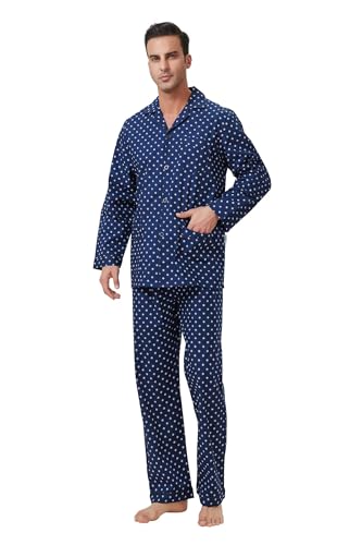 Image of GLOBAL Mens Pajamas Set, 100% Cotton Woven Drawstring Sleepwear Set with Top and Pants /Bottoms