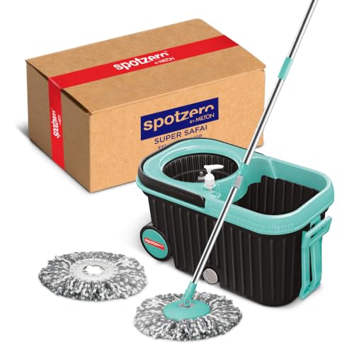 Image of Spotzero By Milton Eelite Spin Mop I 2-in-1 Mop Bucket for Cleaning & Drying I 360 Spin Mechanism I High Absorbent Microfiber Refills I Big Wheels & Drag Handle for Easy Movement I Black