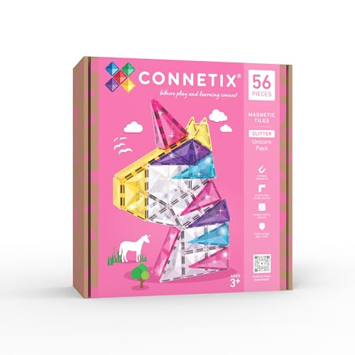 CONNETIX Magnetic Tiles Glitter Unicorn Pack, 56 Pieces