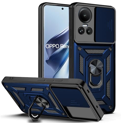 Image of AESTMO Oppo Reno 10 /10 Pro 5G Back Cover | Ring Holder & Sliding Camera Shield Cover | 360 Degree Protection Back Case Cover for Oppo Reno 10 /10 Pro 5G (Blue)