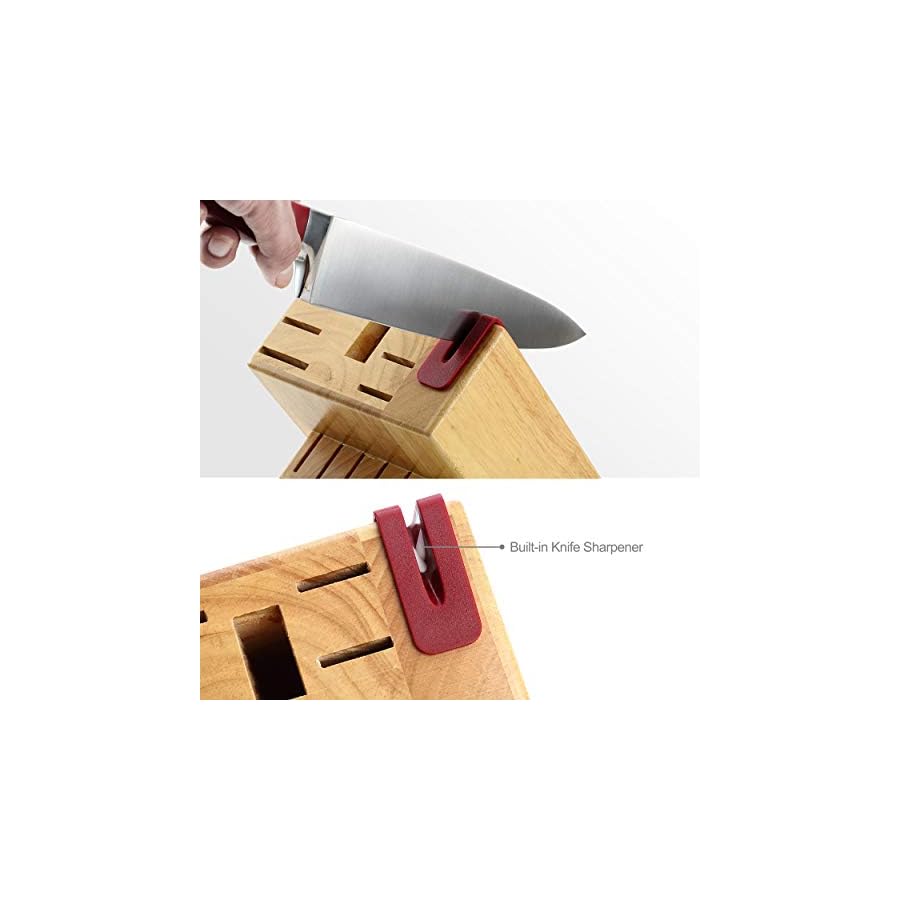 McCook-MC24-15-Pieces-Stainless-Steel-Kitchen-Knife-Sets-with-Wooden-Block-Kitchen-Scissors-and-Built-in-Sharpener-Red McCook® Stainless Steel Kitchen Knife Sets with Wooden Block, Kitchen Scissors and Built-in Sharpener, Red