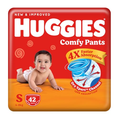 Huggies Comfy Pants Baby Diaper, Small (S) Size (4-8 Kgs), Pack o...