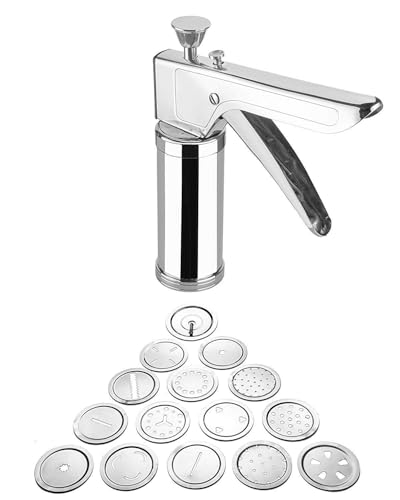 Image of Stainless Steel Kitchen Press with Different Types of Jalies, Murukku Maker /Bhujiya Maker /Noodles /Cookies /Namkeen /Chakali Maker /Sev Maker /Farsan Maker /Gathiya Maker