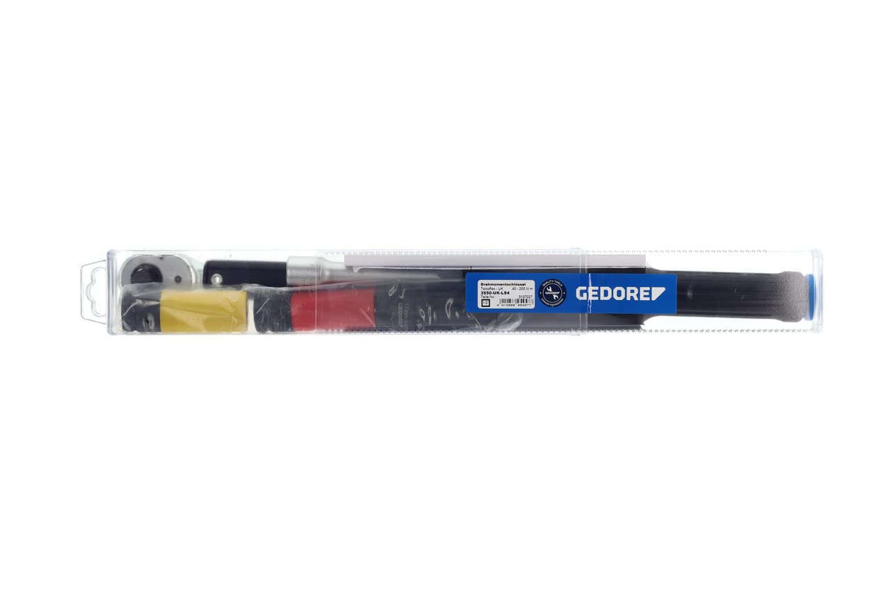 GEDORE 3550-UK-LS4 zestaw kluczy dynamometrycznych z napędem czworokątnym, 1/2", 40-200 N·m, zestaw z kluczami nasadowymi/przedłużaczem