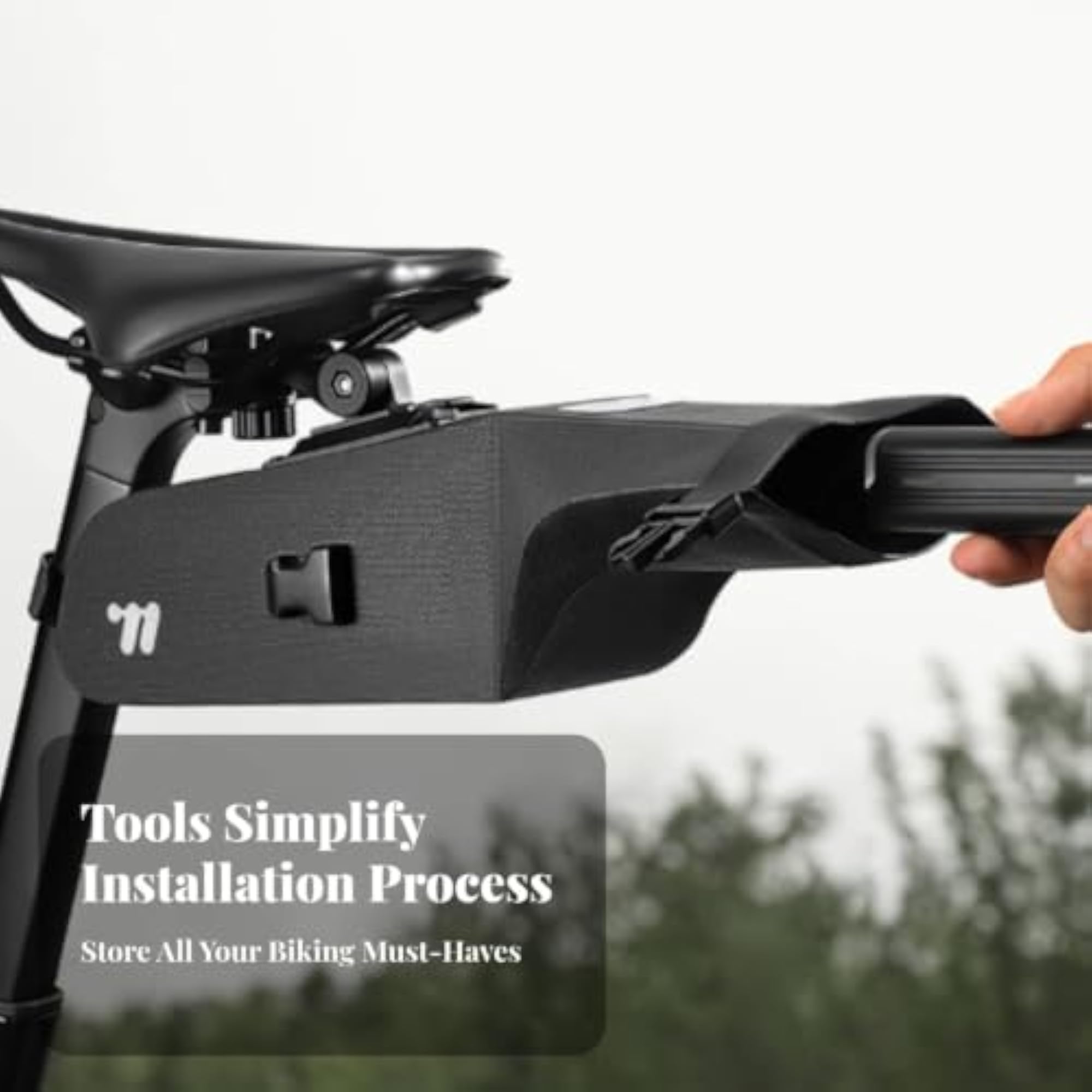 Black Waterproof Saddle Bag with Reflective Quick-Release Feature