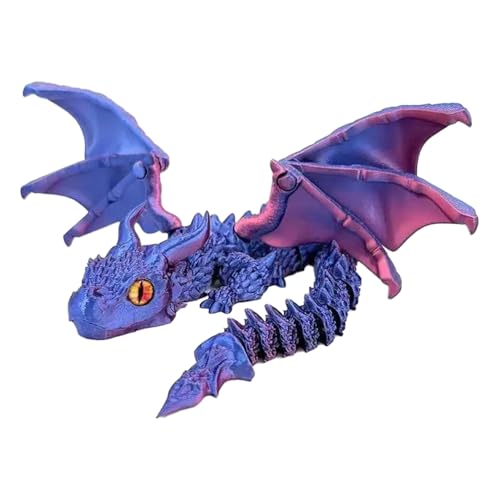 Dragón de dos cuernos rojo y azul, dragón de dos cuernos impreso en 3D con alas, articulaciones móviles, láser flexible, degradado, modelo popular, juguete para niños